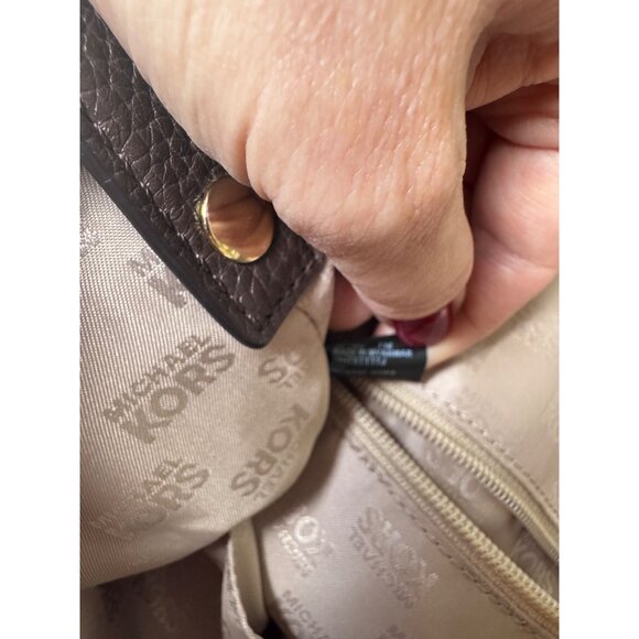 Michael Kors Jet Set Signature Logo Large Brown Tote Bag Gold Hardware Leather - Picture 10 of 13